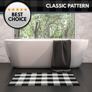 Cotton Plaid Checkered Area Rug | Washable Carpet