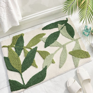 Green Leaf Bath Mat , Tufted Bathroom Rug